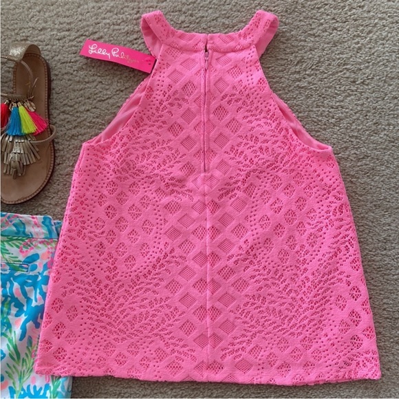 Lilly Pulitzer Rayanne Top Pelican Pink Pineapple Geo Lace - Picture 5 of 7